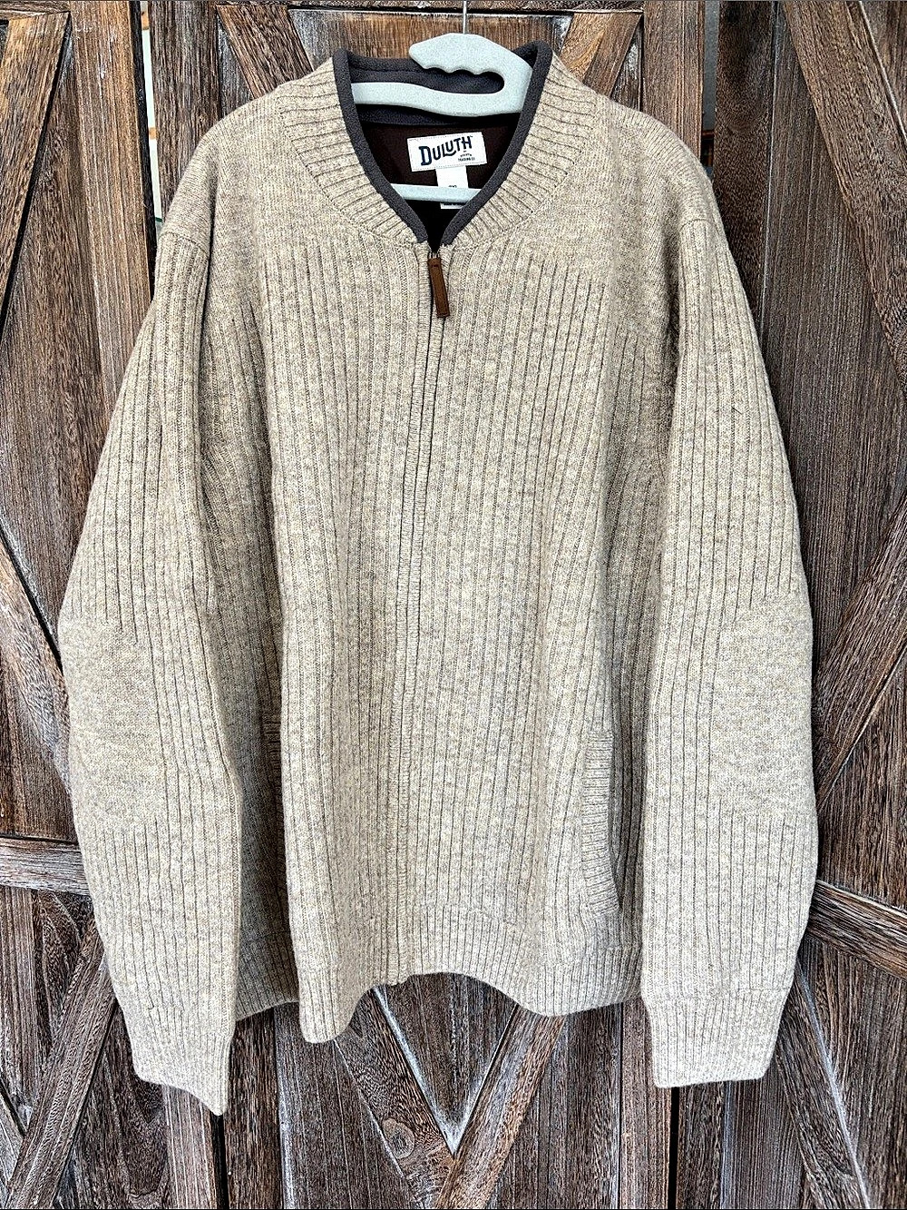 Duluth Men's Shetland Wool Windproof Zip Up Sweater 3XL NWT Oat
